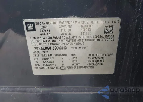 2018 Chevrolet Equinox Ls z USA, uszkodzony, nr VIN 3GNAXREV7JS600119